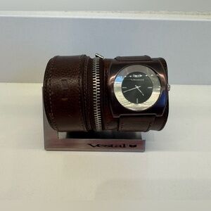 Vestal Dark Brown Leather Quarter Sleeve Watch with Silver Dial